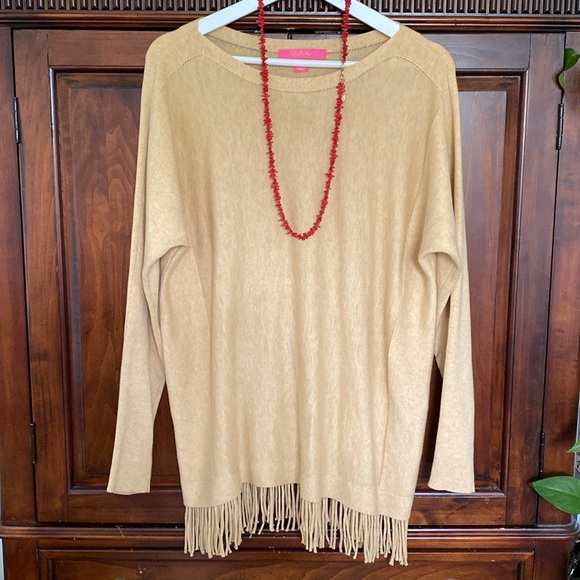 Lilly Pulitzer Glenda Fringed Coolmax Sweater in Heathered Sandbar Size Medium - Picture 3 of 16